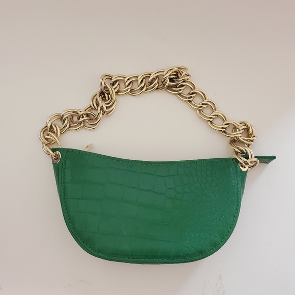 Zara * Shoulder Bag Gold Chain Croc Green - Picture 6 of 9